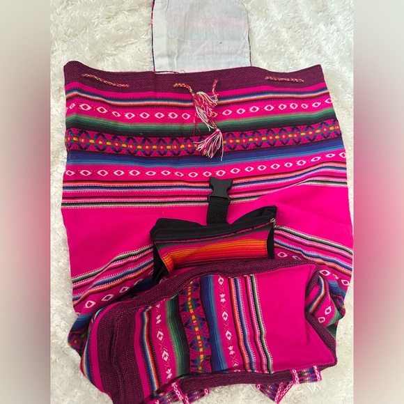 Boho Woven Baja Pink Striped Backpack Tribal Geometric Festival Rucksack - Picture 6 of 9